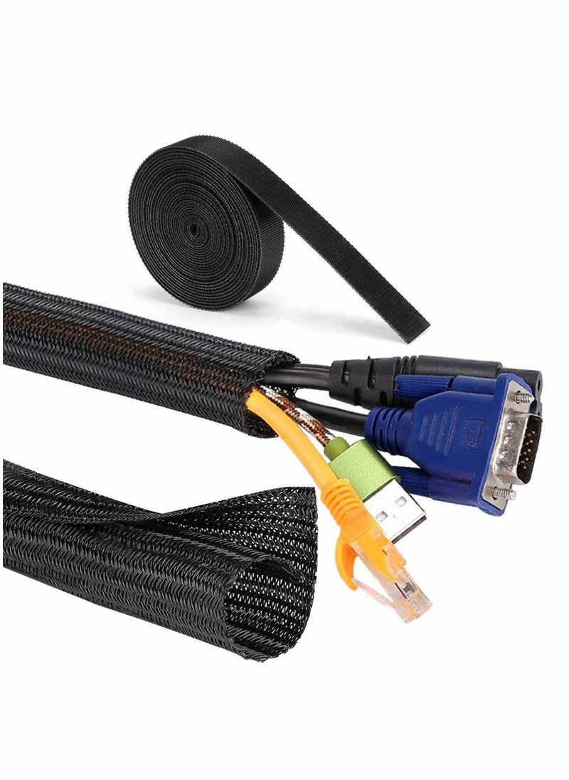 Cable Sleeve 25ft - Cable Management Cable Cord Adjustable Flexible Cord Organizer Cable Channel Cable Cover Protection System for DES TV, Computer, Home Theater