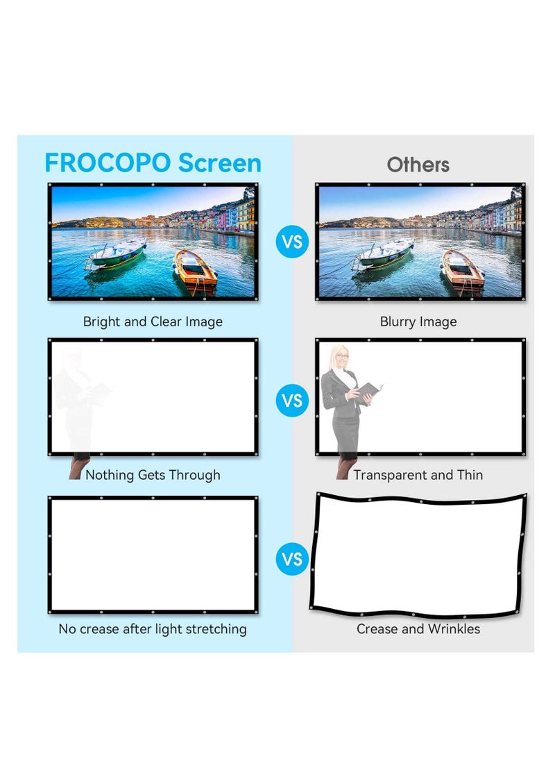 Projector Screen, 120 inch Outdoor Projector Screen, 16:9 Foldable Anti-Crease Portable Projection Movies Screens, Double Sided Washable, for Home Theater, Camping Party, Office