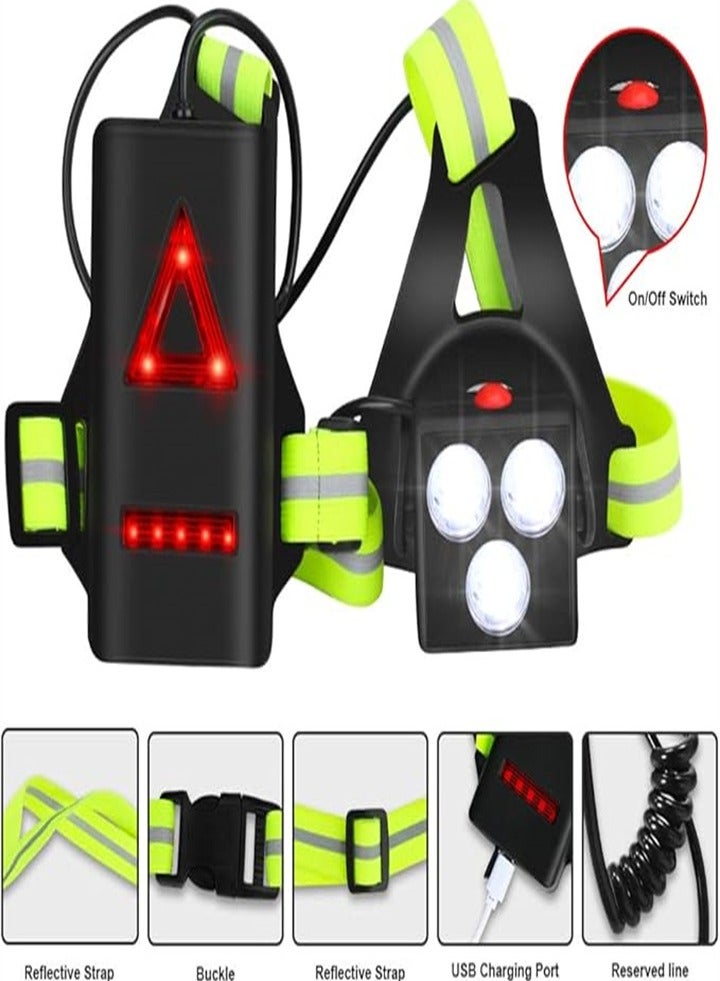 Upgraded 3 lights outdoor LED running lights for night use with rear warning light, with 3 modes, suitable for runners, joggers, walking, hiking, camping, fishing