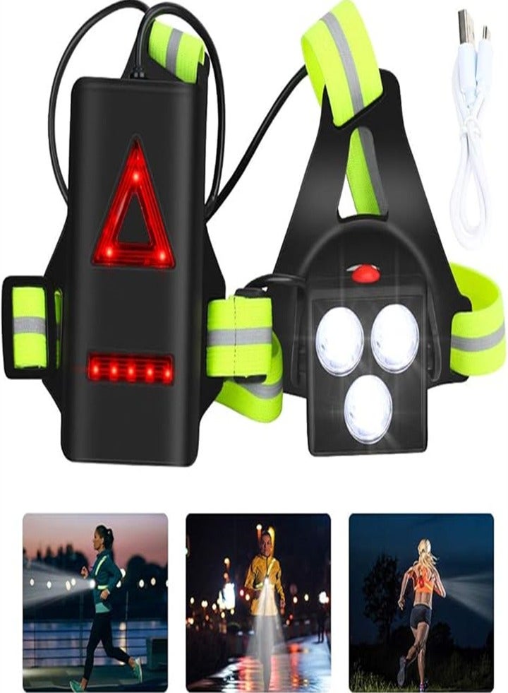 Upgraded 3 lights outdoor LED running lights for night use with rear warning light, with 3 modes, suitable for runners, joggers, walking, hiking, camping, fishing