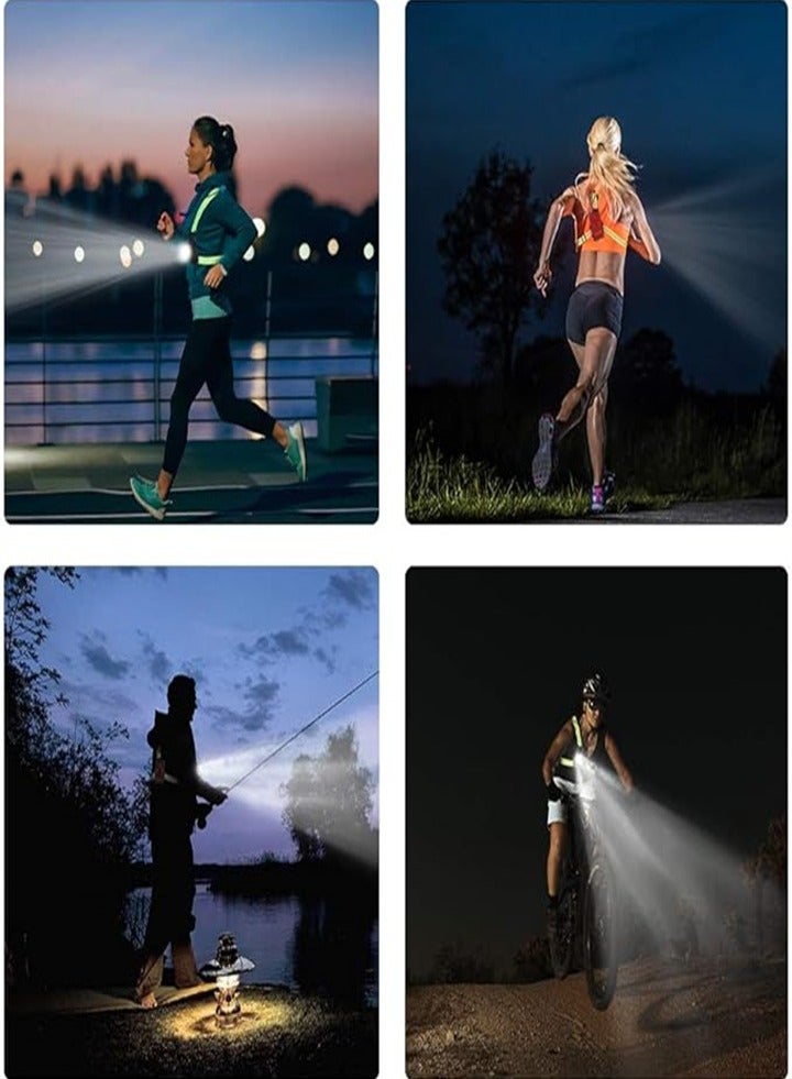 Upgraded 3 lights outdoor LED running lights for night use with rear warning light, with 3 modes, suitable for runners, joggers, walking, hiking, camping, fishing