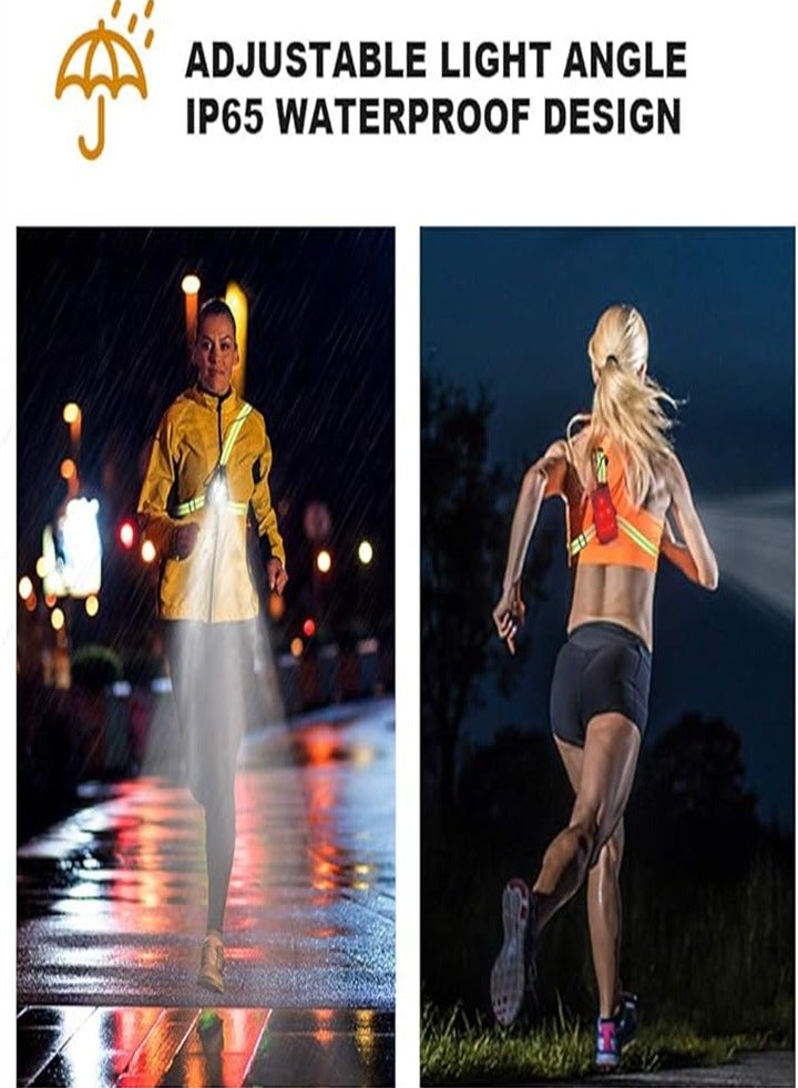 Upgraded 3 lights outdoor LED running lights for night use with rear warning light, with 3 modes, suitable for runners, joggers, walking, hiking, camping, fishing