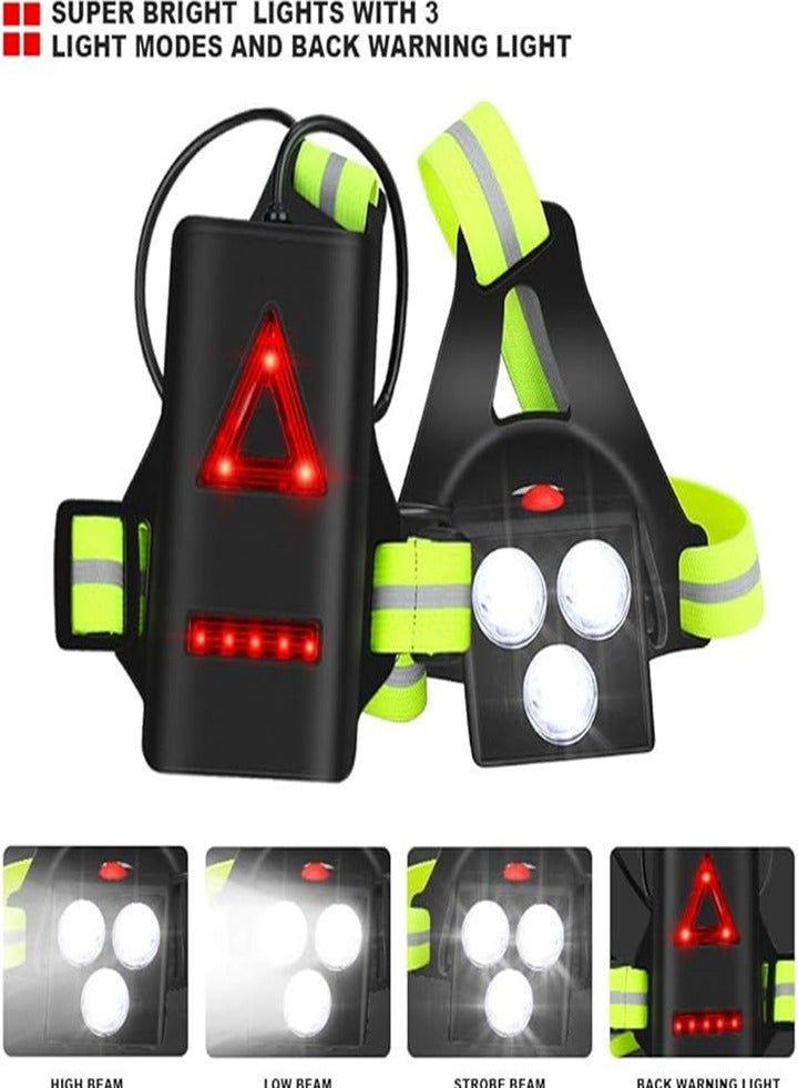 Upgraded 3 lights outdoor LED running lights for night use with rear warning light, with 3 modes, suitable for runners, joggers, walking, hiking, camping, fishing