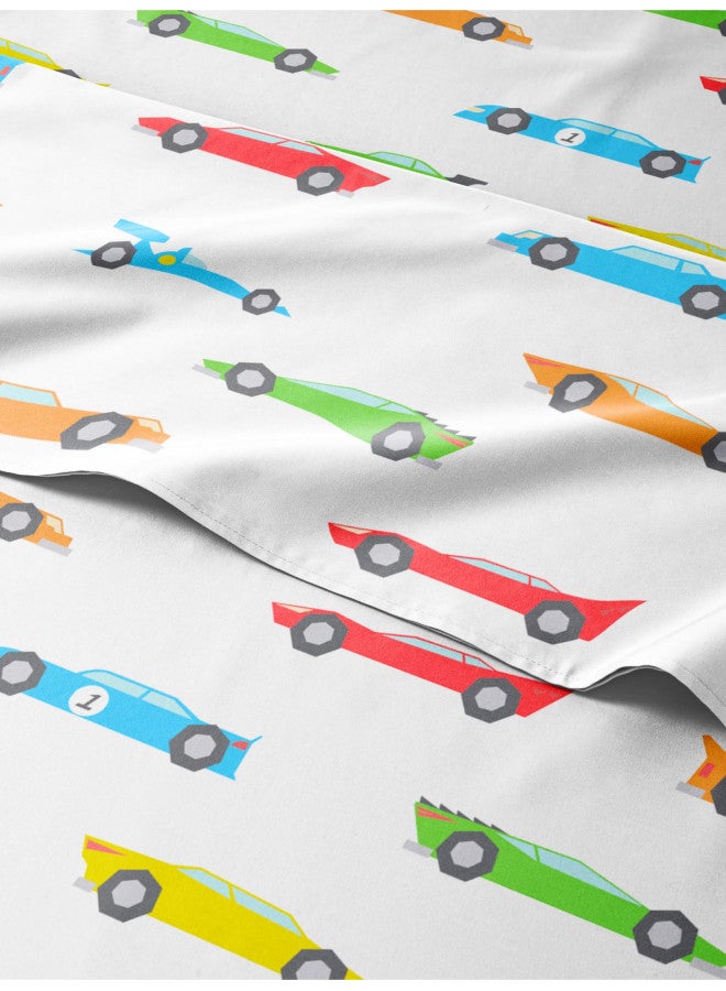 Kids Racecars Full 4 Piece Sheet Set Boys, Girls, Teens, Toddler Easy Fit Deep Pockets Breathable, Hotel Quality Bedding Sheets - Machine Washable Wrinkle Free Cute, Cozy, Soft CGK Linens