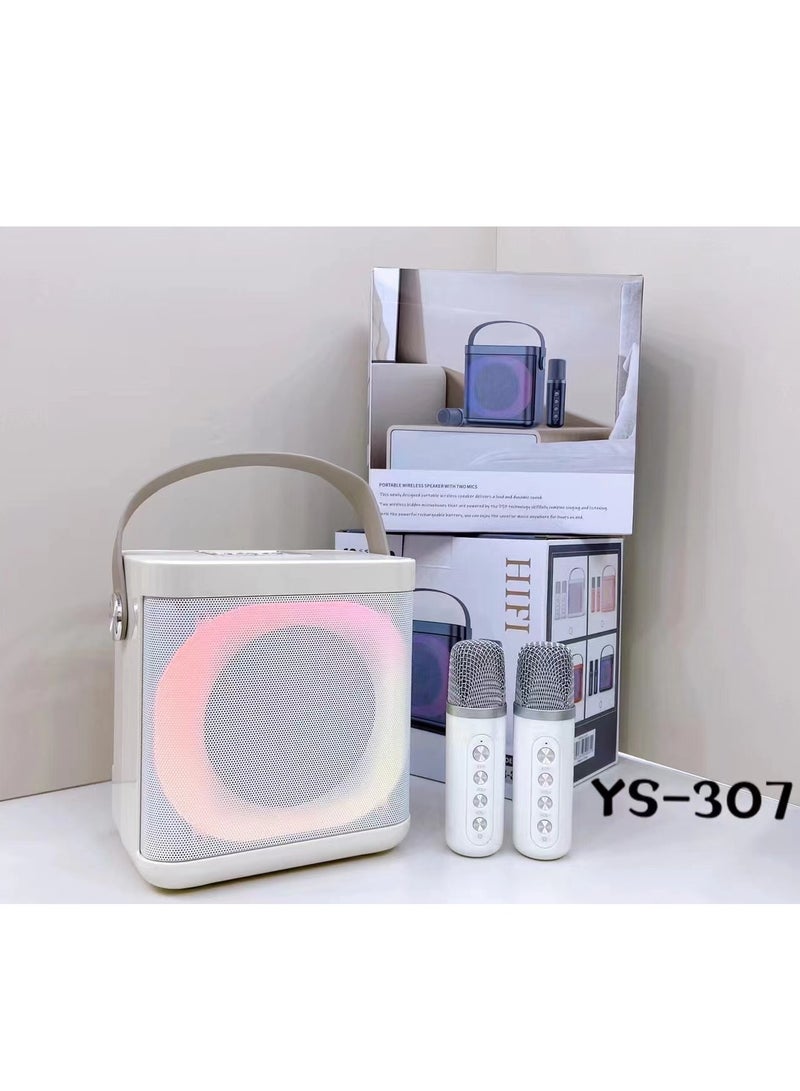 YS307 Home Karaoke Portable Bluetooth Speaker Dual Wireless Microphone white
