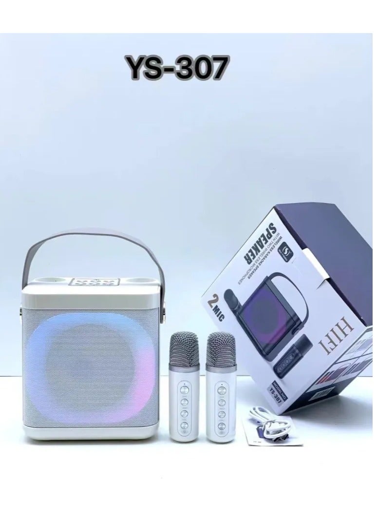 YS307 Home Karaoke Portable Bluetooth Speaker Dual Wireless Microphone white
