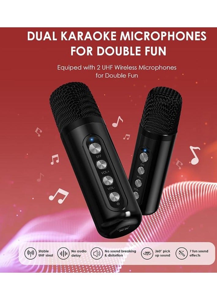 YS307 Home Karaoke Portable Bluetooth Speaker Dual Wireless Microphone Black