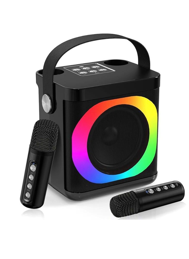 YS307 Home Karaoke Portable Bluetooth Speaker Dual Wireless Microphone Black