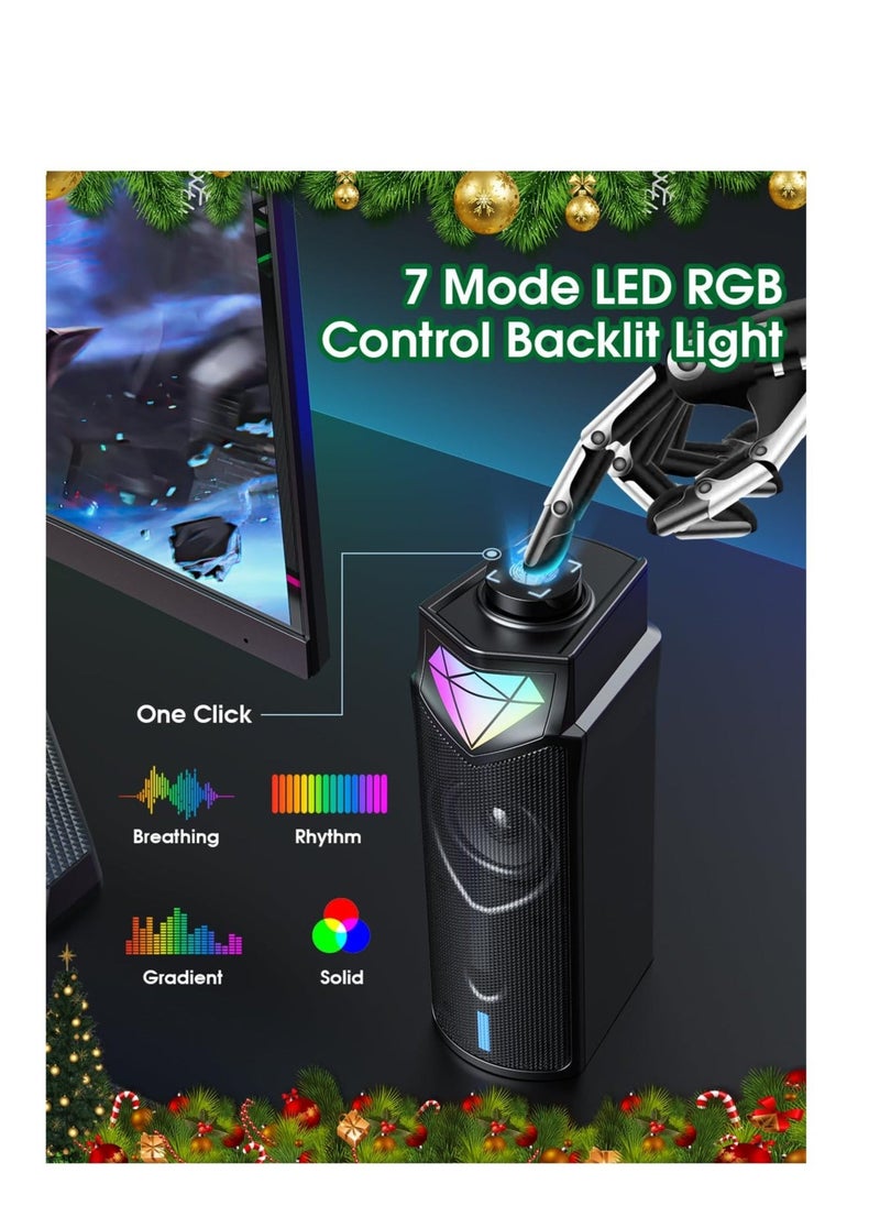 Computer Speakers for PC Desktop Monitor, Bluetooth Dynamic RGB Computer Sound Bar, Dual HiFi Stereo & Gradient RGB Lighting, USB Powered Speakers, for PC Laptop Tablet Desktop(Include C Adapter)