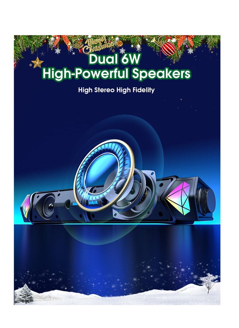 Computer Speakers for PC Desktop Monitor, Bluetooth Dynamic RGB Computer Sound Bar, Dual HiFi Stereo & Gradient RGB Lighting, USB Powered Speakers, for PC Laptop Tablet Desktop(Include C Adapter)