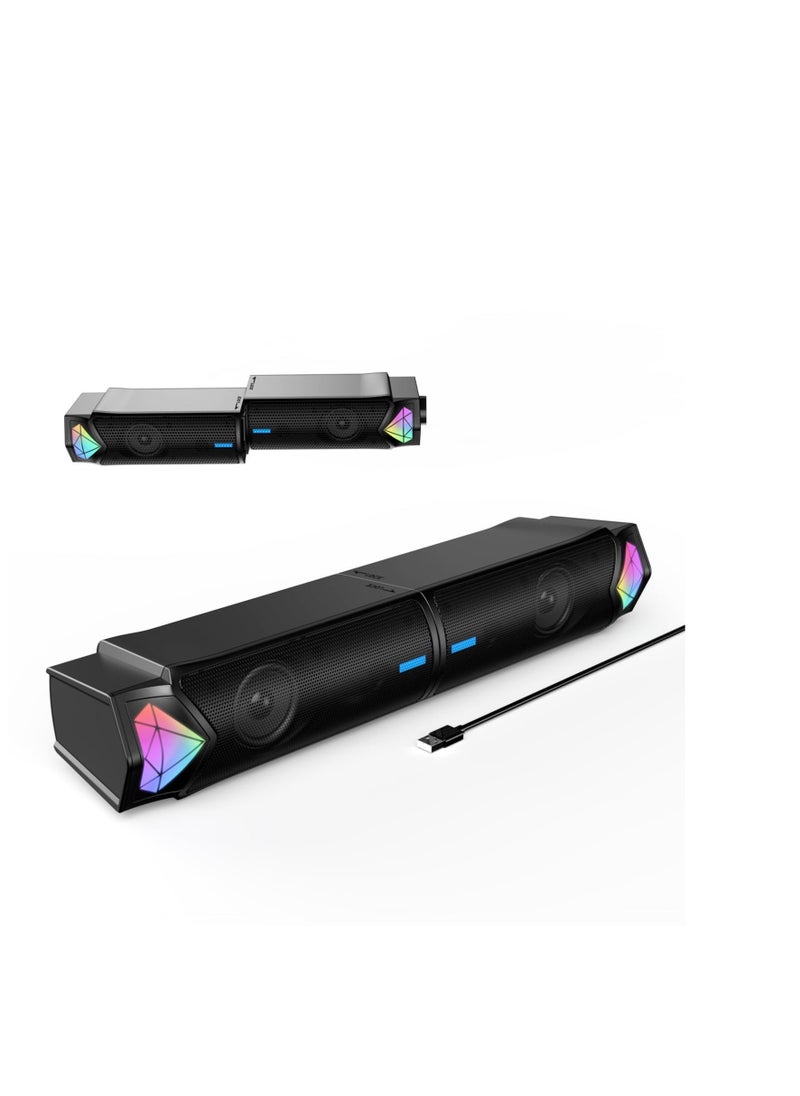 Computer Speakers for PC Desktop Monitor, Bluetooth Dynamic RGB Computer Sound Bar, Dual HiFi Stereo & Gradient RGB Lighting, USB Powered Speakers, for PC Laptop Tablet Desktop(Include C Adapter)