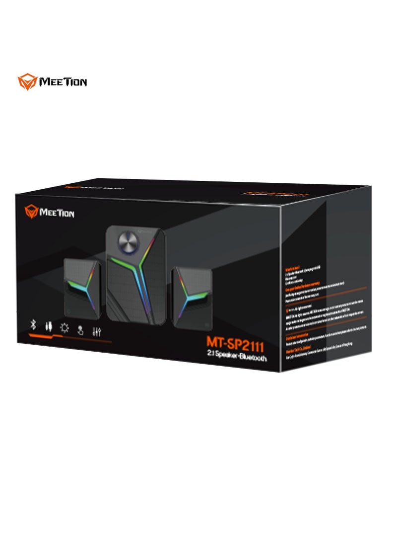 Meetion Pro 2.1 Gaming Desktop Speakers SP2111 RGB Pulse 15W Thunderous Output Ultimate 2.1 Channel Audio Experience