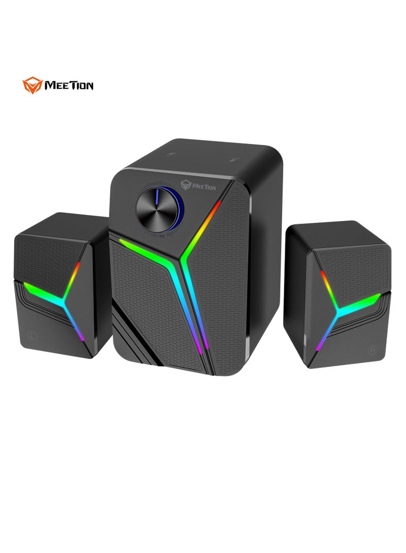 Meetion Pro 2.1 Gaming Desktop Speakers SP2111 RGB Pulse 15W Thunderous Output Ultimate 2.1 Channel Audio Experience