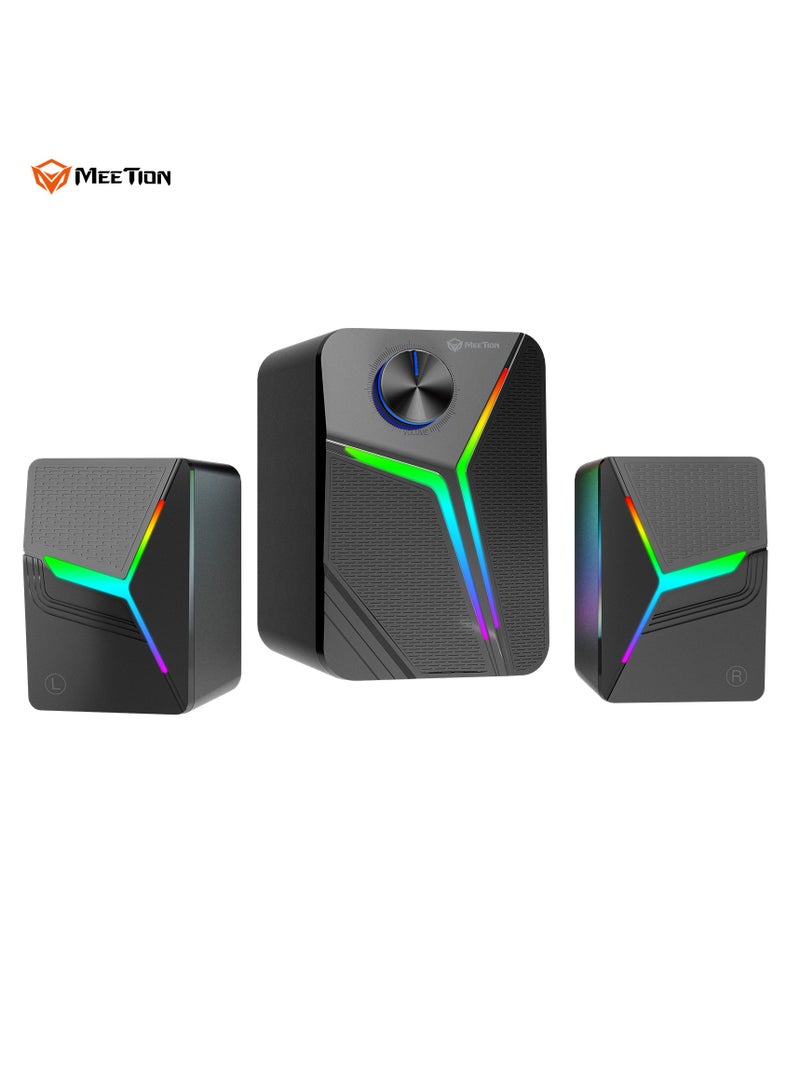 Meetion Pro 2.1 Gaming Desktop Speakers SP2111 RGB Pulse 15W Thunderous Output Ultimate 2.1 Channel Audio Experience