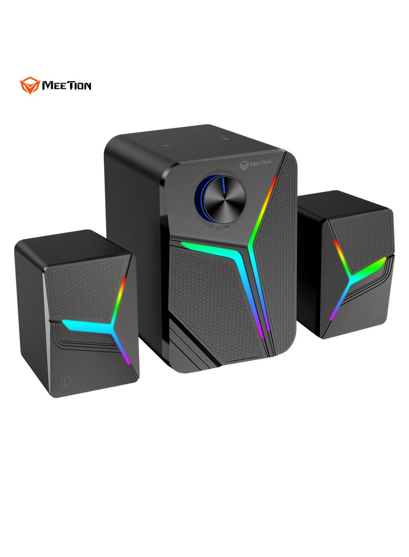 Meetion Pro 2.1 Gaming Desktop Speakers SP2111 RGB Pulse 15W Thunderous Output Ultimate 2.1 Channel Audio Experience