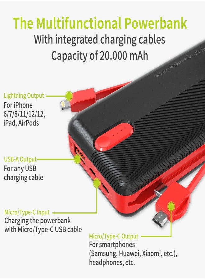 20000mAh Power Bank USB-C Fast Charging Power Banks in-Built Charging Cable