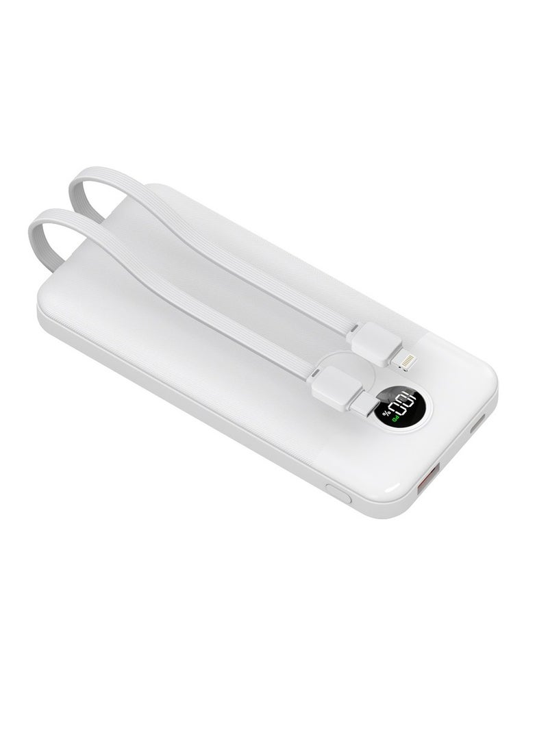 10000mAh Power Bank Digital Display with Type-C & Lightning Cable / 22.5W Power Delivery / Simultaneous Charging - White