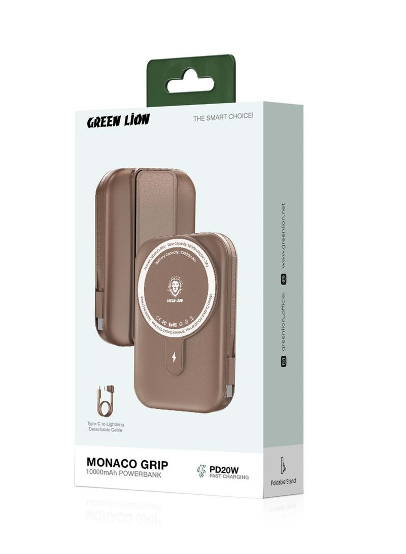 Monaco Grip Power Bank 10000mAh with Type-C to Lightning Detachable Cable / 15W MagSafe / PD 20W Charging / LCD Power Indicator / Lithium Polymer Cell / ABS + PC Material - Desert Titanium