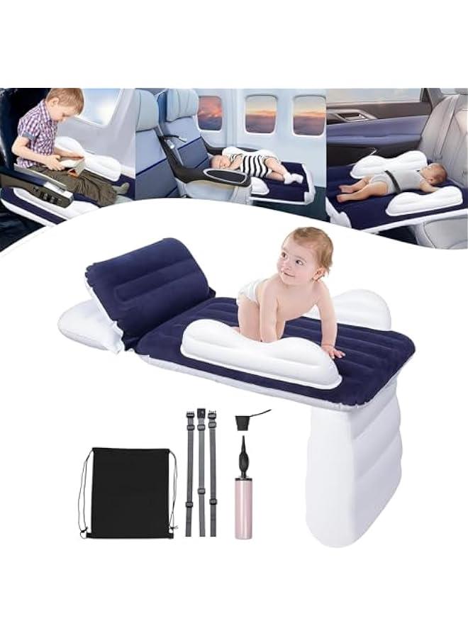 Inflatable Airplane Bed for Toddler, Portable Baby Airplane Bed for Travel, Plane Bed for Kids with Hand Pump, Seat Belt and Carry Bag, Toddler Seat Extender for Car, Airplane (Blue)