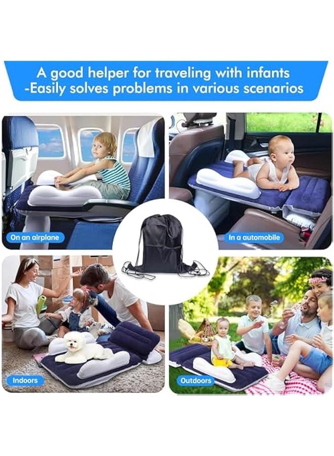 Inflatable Airplane Bed for Toddler, Portable Baby Airplane Bed for Travel, Plane Bed for Kids with Hand Pump, Seat Belt and Carry Bag, Toddler Seat Extender for Car, Airplane (Blue)