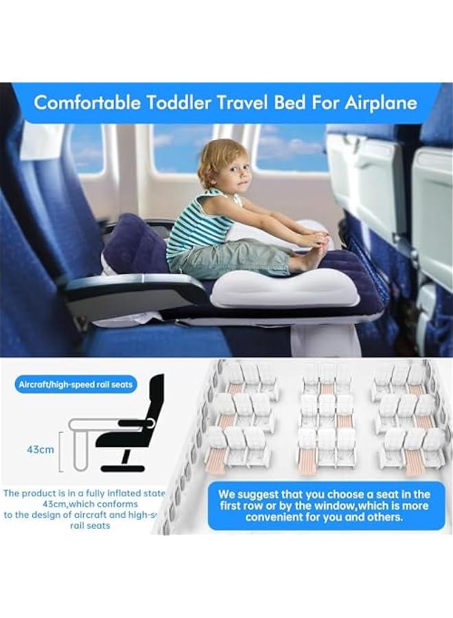 Inflatable Airplane Bed for Toddler, Portable Baby Airplane Bed for Travel, Plane Bed for Kids with Hand Pump, Seat Belt and Carry Bag, Toddler Seat Extender for Car, Airplane (Blue)