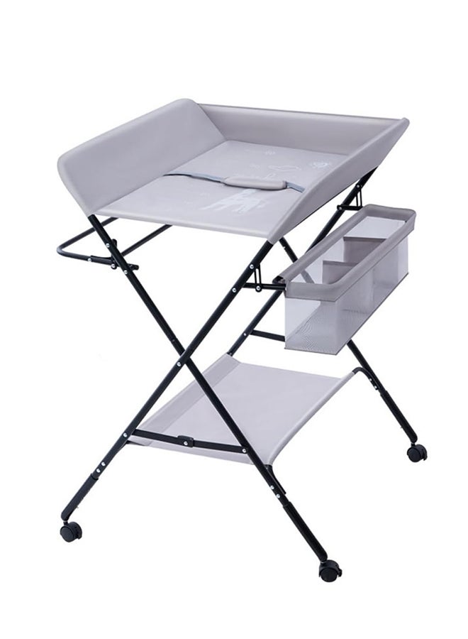 Portable Baby Changing Table Dresser With Wheels, Bottom Rack, Side Basket And Clothes Rail, Grey