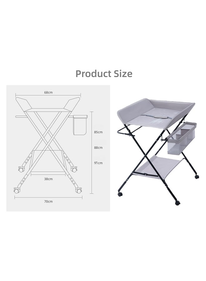 Portable Baby Changing Table Dresser With Wheels, Bottom Rack, Side Basket And Clothes Rail, Grey