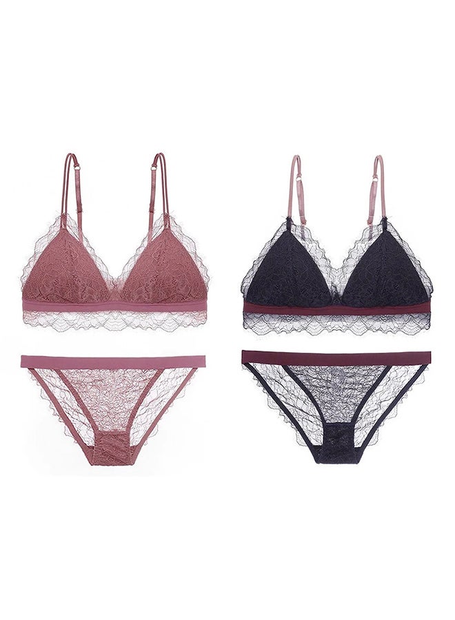 2 Packs For Women's Medium Size Bra and Panty Set Bra Lace Lash Floral Briefs Underwear Triangle Cup Young Girls Underwear Lingerie Bra and Panties Set Multicolour
