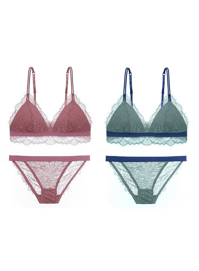 2 Packs For Women's Medium Size Bra and Panty Set Bra Lace Lash Floral Briefs Underwear Triangle Cup Young Girls Underwear Lingerie Bra and Panties Set Multicolour