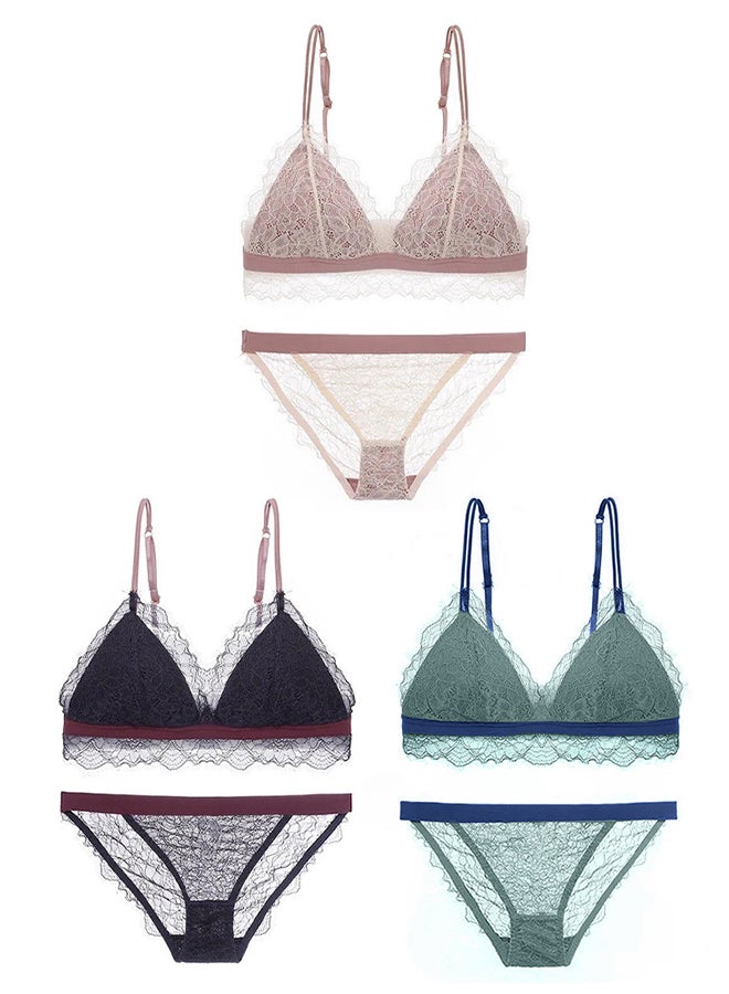 3 Packs For Women's Medium Size Bra and Panty Set Bra Lace Lash Floral Briefs Underwear Triangle Cup Young Girls Underwear Lingerie Bra and Panties Set Multicolour