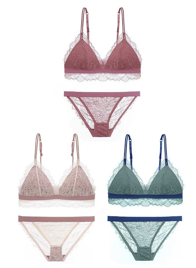 3 Packs For Women's Large Size Bra and Panty Set Bra Lace Lash Floral Briefs Underwear Triangle Cup Young Girls Underwear Lingerie Bra and Panties Set Multicolour
