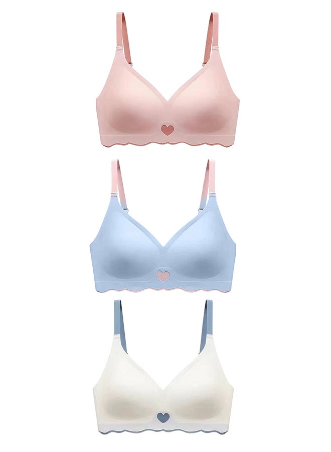 3 Pack Women's Medium Sports Bra Strong Support Seamless Lace Non-Slip Sports Bra Daily Wear Bra Without Underwire Classic Soft Bra for Yoga Sports Bustier White/Pink/Blue