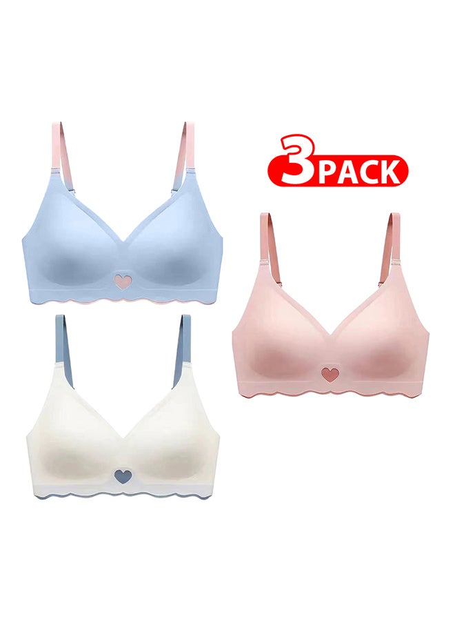 3 Pack Women's Medium Sports Bra Strong Support Seamless Lace Non-Slip Sports Bra Daily Wear Bra Without Underwire Classic Soft Bra for Yoga Sports Bustier White/Pink/Blue