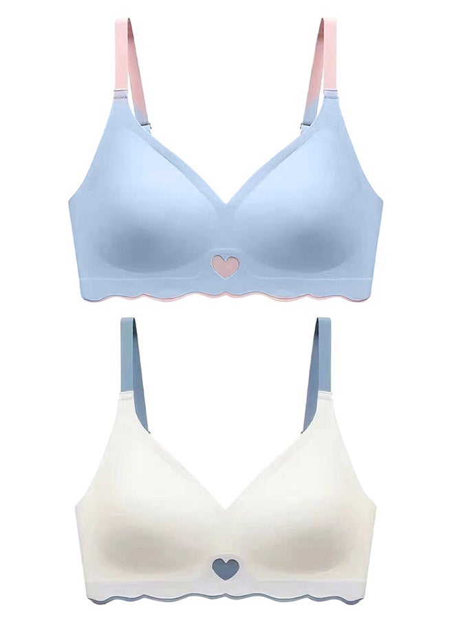 2 Pack Women's Large Sports Bra Strong Support Seamless Lace Non-Slip Sports Bra Daily Wear Bra Without Underwire Classic Soft Bra for Yoga Sports Bustier White/Blue