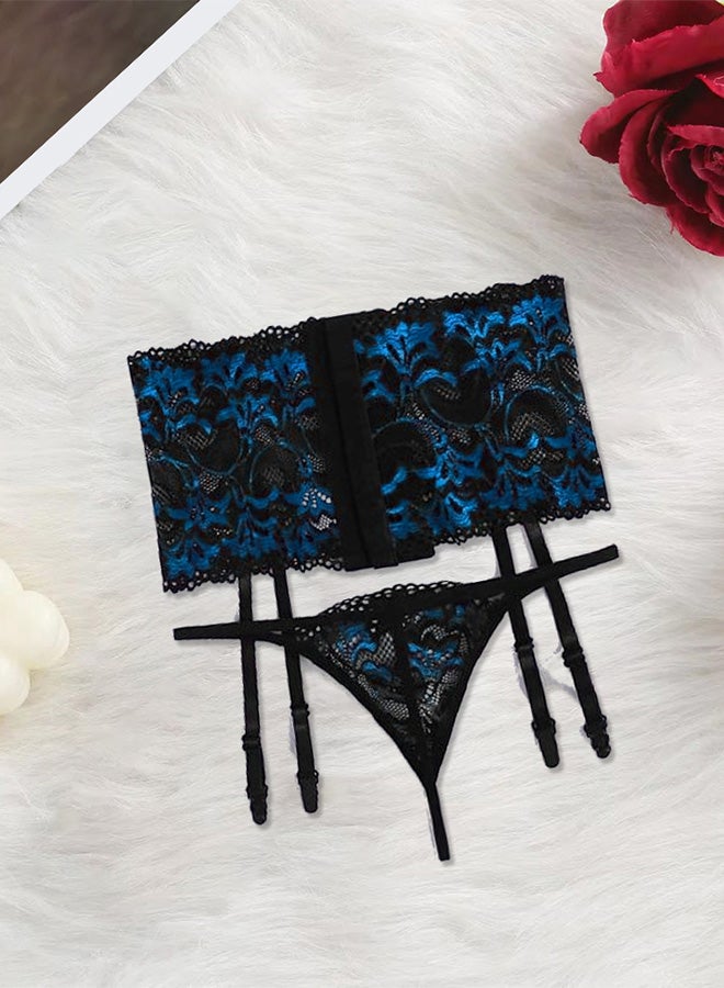 Women XL Lingerie Set Transparent Lace Lingerie Set Passion Outfit Sleepwear Babydoll Set Suspenders Deep V Bodysuit Corset Nightwear Blue