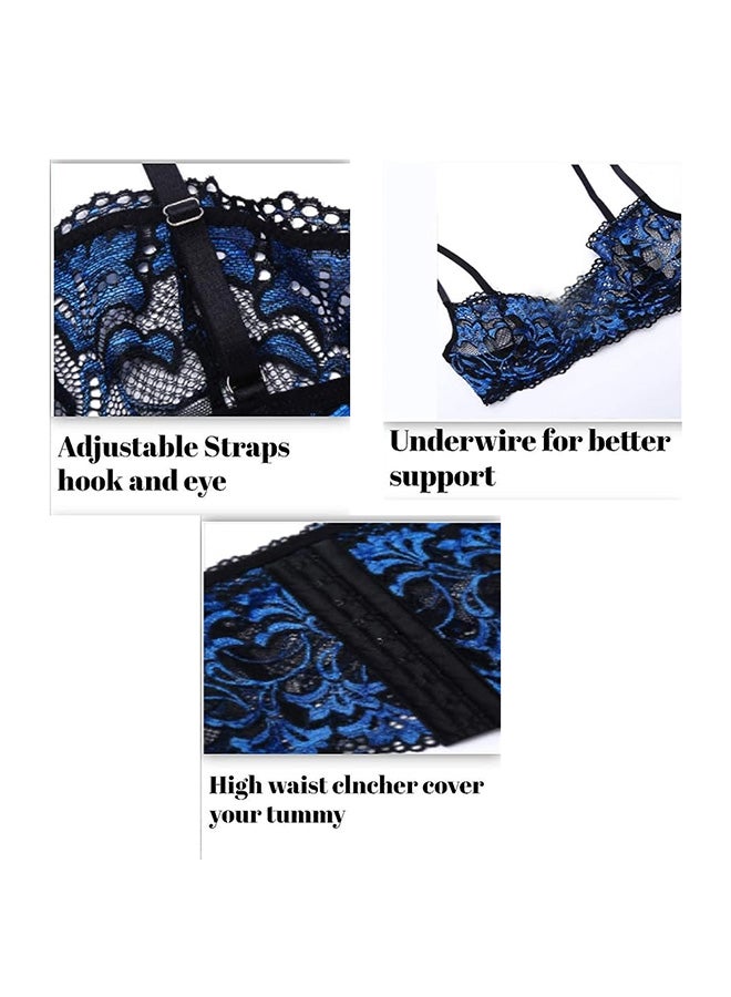 Women XL Lingerie Set Transparent Lace Lingerie Set Passion Outfit Sleepwear Babydoll Set Suspenders Deep V Bodysuit Corset Nightwear Blue