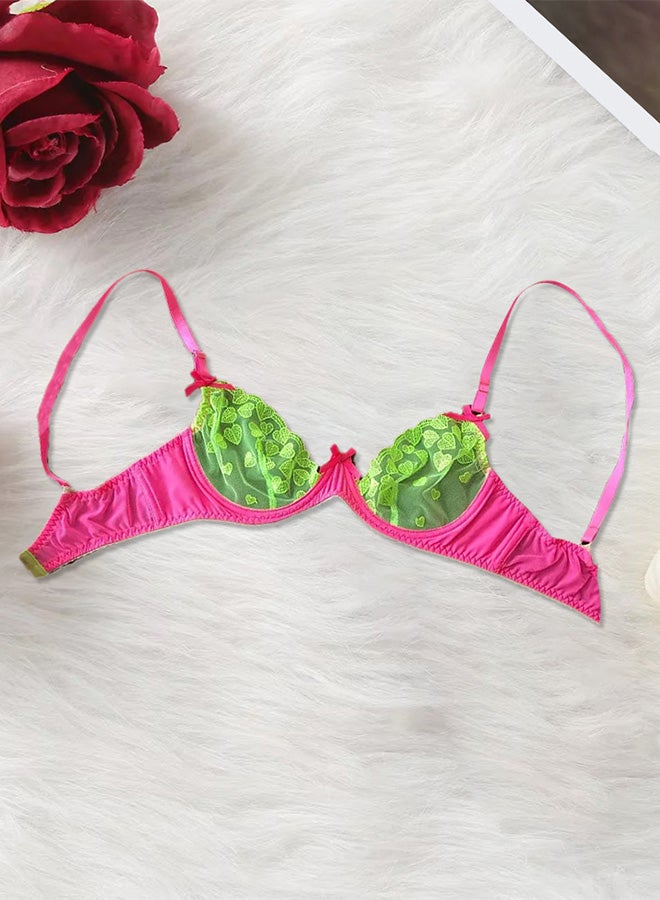 Ladies Large Size Lingerie Set Garter Belt Neon Green Lace Bra Push-up Bra Set Lingerie Green/Pink /L(Bust:88-92/Waist:72-76/Hip:96-100)