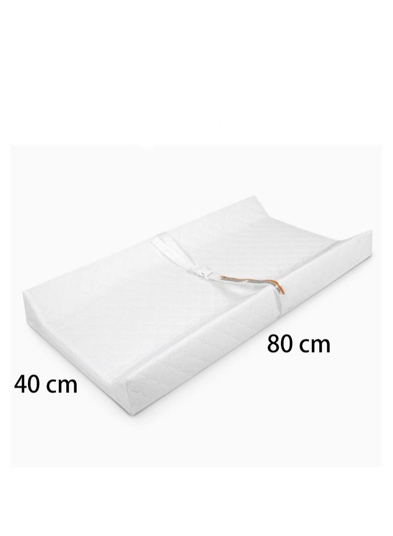 Baby Infant Contoured Changing Pad,White Comfortable & Secure Baby With Security Strap And Two High Curved Sides, Easy To Clean Fits All Standard Changing Tables/Dresser Tops 80x40x10cm