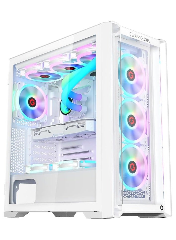 Vortex Arctic Series Mid Tower PC Gaming Case 120mm ARGB+PWM Lighting 0.8mm Tempered Glass Pre-installed 4 RGB Cooling Fans Computer case Dust Filters Wide Motherboard Compatibility White