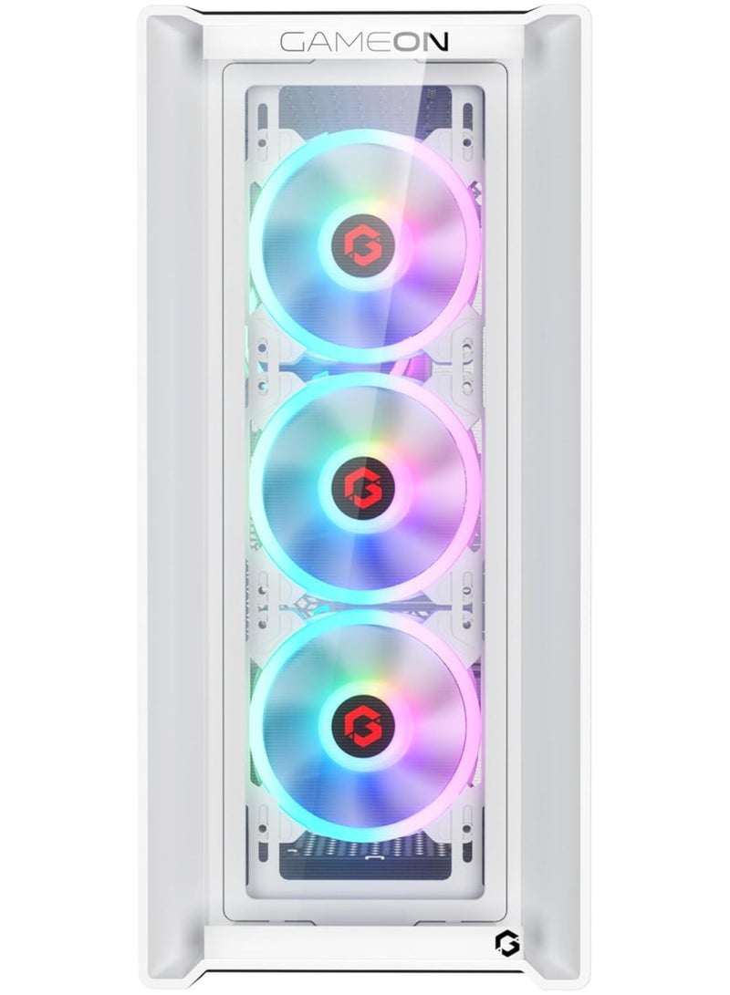 Vortex Arctic Series Mid Tower PC Gaming Case 120mm ARGB+PWM Lighting 0.8mm Tempered Glass Pre-installed 4 RGB Cooling Fans Computer case Dust Filters Wide Motherboard Compatibility White