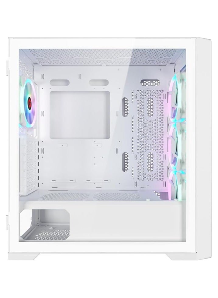 Vortex Arctic Series Mid Tower PC Gaming Case 120mm ARGB+PWM Lighting 0.8mm Tempered Glass Pre-installed 4 RGB Cooling Fans Computer case Dust Filters Wide Motherboard Compatibility White