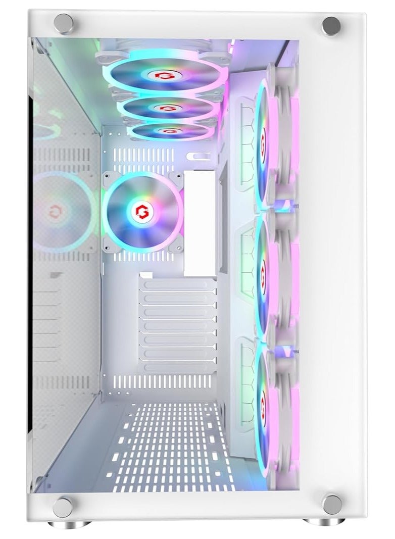 Emperor Arctic Il Series Mid Tower PC Gaming Case 120mm ARGB+PWM Lighting Tempered Glass Pre-installed 7 RGB Cooling Fans Computer case Dust proof Wide Motherboard Compatibility White