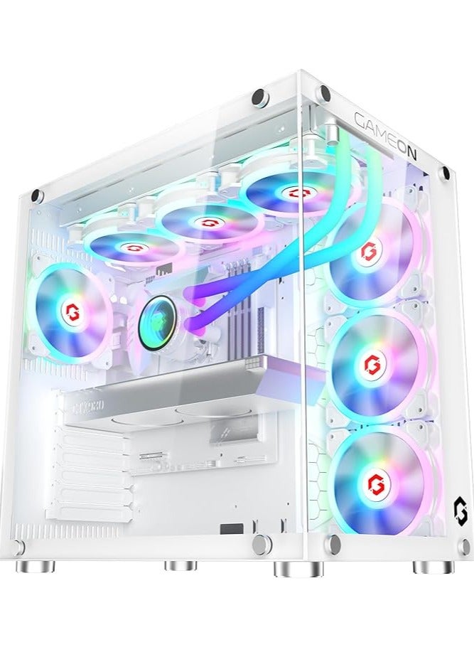 Emperor Arctic Il Series Mid Tower PC Gaming Case 120mm ARGB+PWM Lighting Tempered Glass Pre-installed 7 RGB Cooling Fans Computer case Dust proof Wide Motherboard Compatibility White