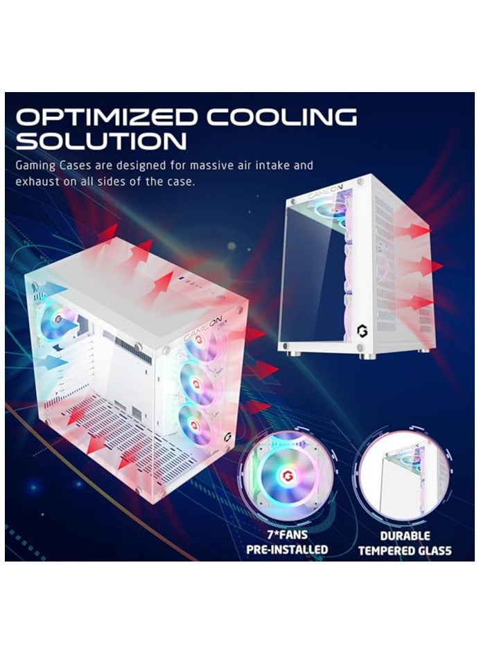 Emperor Arctic Il Series Mid Tower PC Gaming Case 120mm ARGB+PWM Lighting Tempered Glass Pre-installed 7 RGB Cooling Fans Computer case Dust proof Wide Motherboard Compatibility White