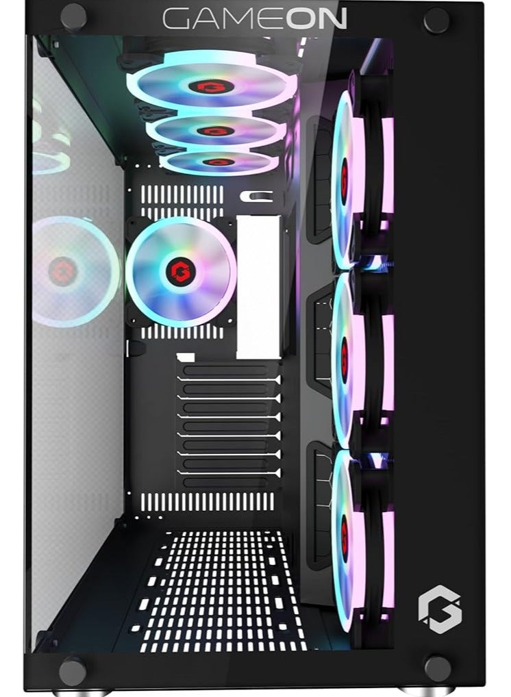 Emperor Midnight I Series Mid Tower PC Gaming Case 120mm ARGB+PWM Lighting Tempered Glass Pre-installed 7 RGB Cooling Fans Computer case Dust Filters Wide Motherboard Compatibility Black