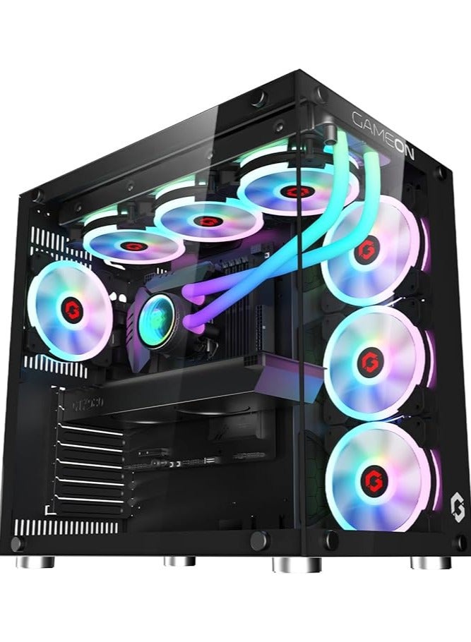 Emperor Midnight I Series Mid Tower PC Gaming Case 120mm ARGB+PWM Lighting Tempered Glass Pre-installed 7 RGB Cooling Fans Computer case Dust Filters Wide Motherboard Compatibility Black