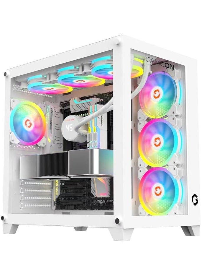 Emperor Artic Series Mid Tower PC Gaming Case 120mm ARGB+PWM Lighting Tempered Glass Pre-installed Cooling Fans Computer case Dust Filters Wide Motherboard Compatibility White