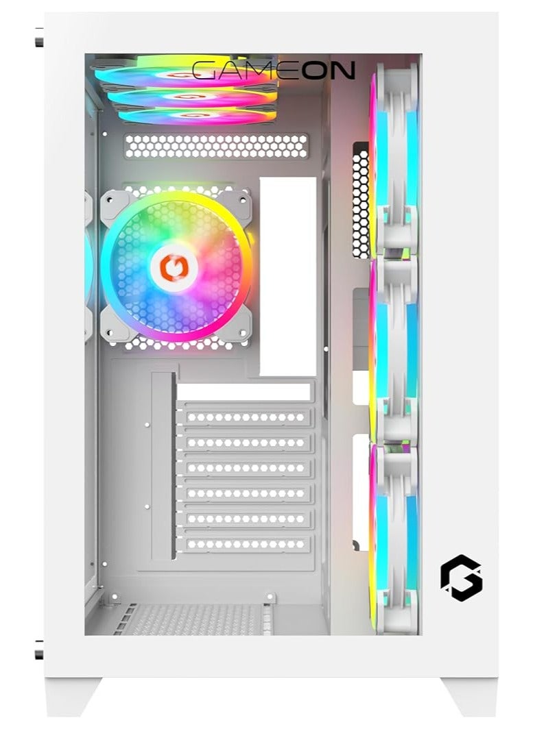 Emperor Artic Series Mid Tower PC Gaming Case 120mm ARGB+PWM Lighting Tempered Glass Pre-installed Cooling Fans Computer case Dust Filters Wide Motherboard Compatibility White