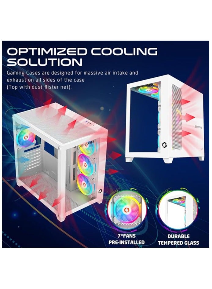 Emperor Artic Series Mid Tower PC Gaming Case 120mm ARGB+PWM Lighting Tempered Glass Pre-installed Cooling Fans Computer case Dust Filters Wide Motherboard Compatibility White