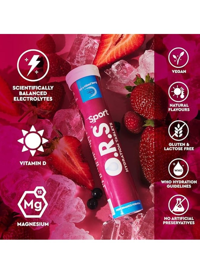 O.R.S Sport Hydration Tablets with Electrolytes, Vegan, Gluten & Lactose Free Formula – Soluble Oral Rehydration Tablets with Natural Mixed Berry Flavour, Low Calorie, Adult & Children, 20 Tablets Pack of 2